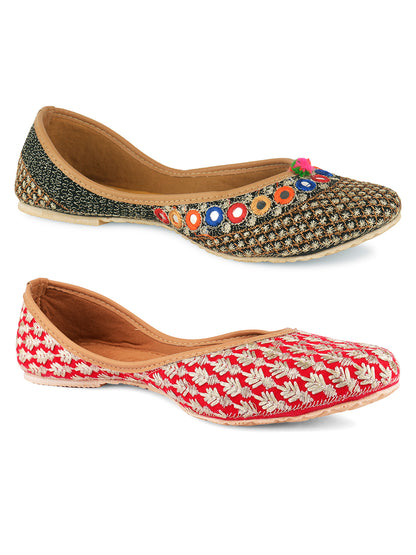 DESI COLOUR Women Multi Colourblocked Mojaris Flats