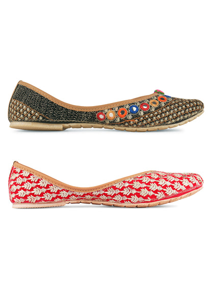 DESI COLOUR Women Multi Colourblocked Mojaris Flats