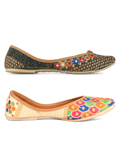 DESI COLOUR Women Set Of 2 Multicoloured Woven Design Ethnic Mojaris