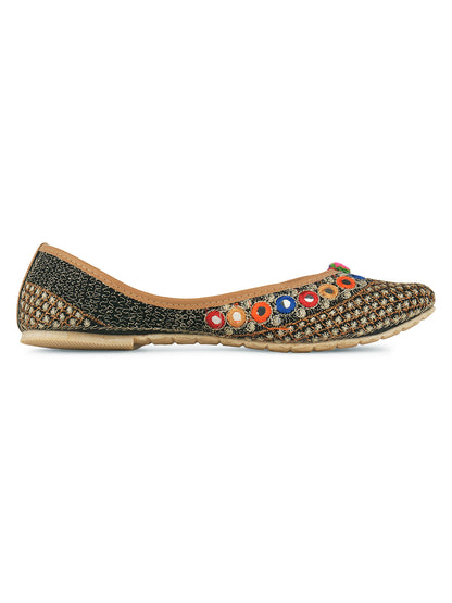 DESI COLOUR Women Black Embellished Rubber Mojaris