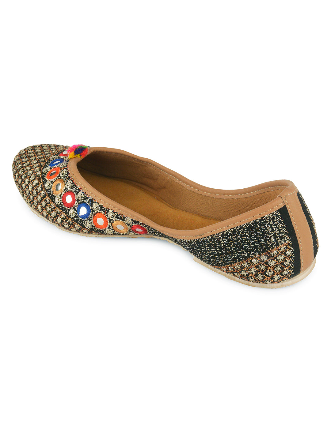 DESI COLOUR Women Black Embellished Rubber Mojaris