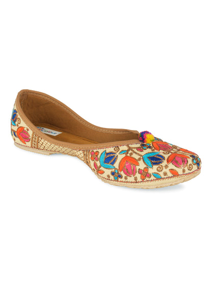 DESI COLOUR Women Multicoloured Floral Woven Design Mojaris