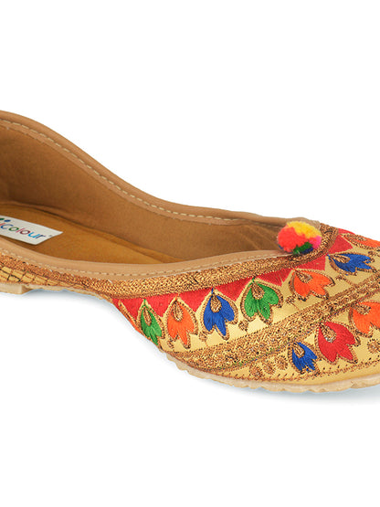 DESI COLOUR Women Gold-Toned Embellished Mojaris