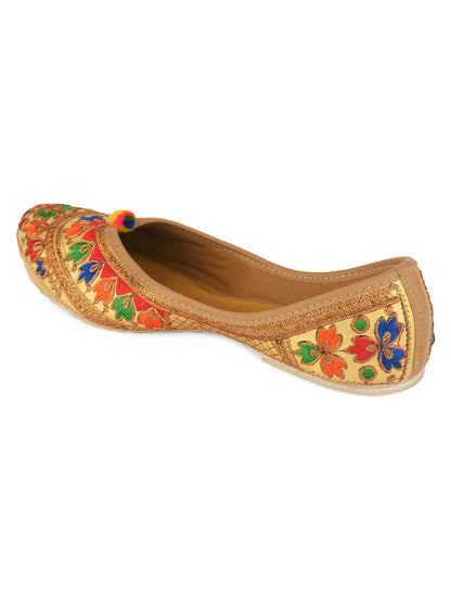 DESI COLOUR Women Gold-Toned Embellished Mojaris