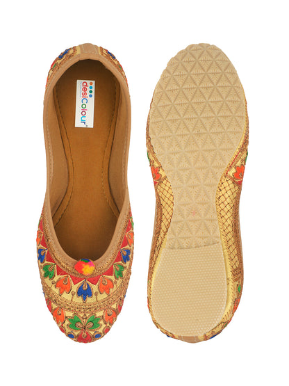 DESI COLOUR Women Gold-Toned Embellished Mojaris