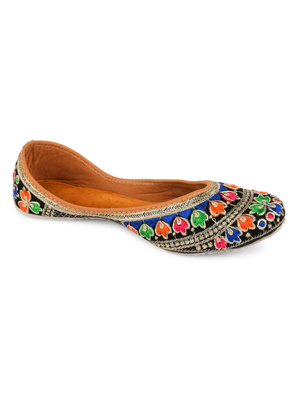 DESI COLOUR Women Blue Embellished Mojaris