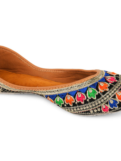 DESI COLOUR Women Blue Embellished Mojaris