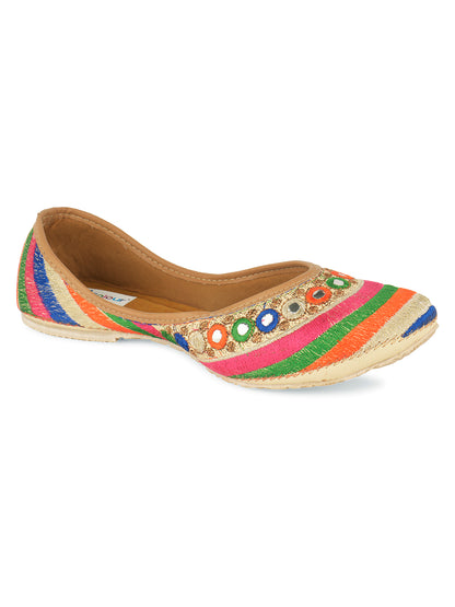 DESI COLOUR Women Multicoloured Embellished Mojaris