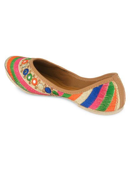 DESI COLOUR Women Multicoloured Embellished Mojaris