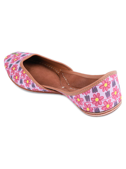 DESI COLOUR Women Pink Embellished Leather Mojaris