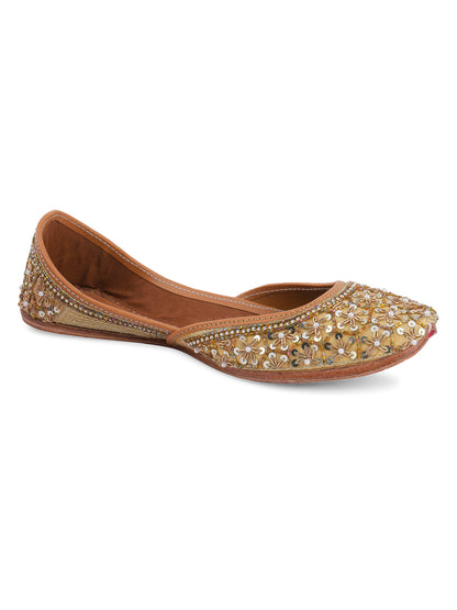 DESI COLOUR Women Blue Printed Leather Mojaris