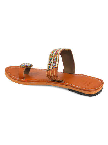 DESI COLOUR Women Multicoloured Embellished Leather One Toe Flats