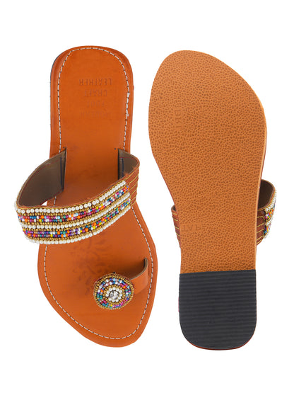 DESI COLOUR Women Multicoloured Embellished Leather One Toe Flats