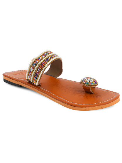 DESI COLOUR Women Multicoloured Embellished Leather One Toe Flats