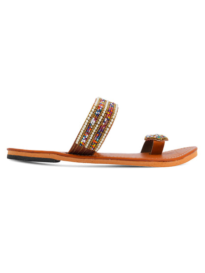 DESI COLOUR Women Multicoloured Embellished Leather One Toe Flats