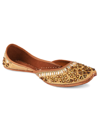 DESI COLOUR Women Off-White Embellished Leather Mojaris