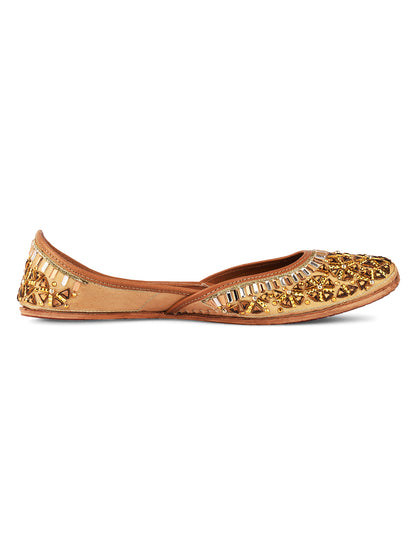 DESI COLOUR Women Off-White Embellished Leather Mojaris