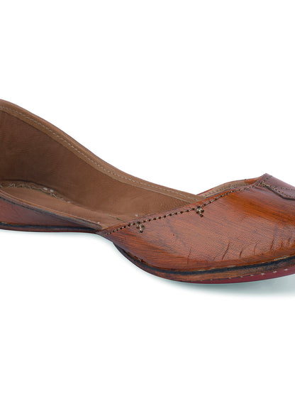 DESI COLOUR Women Brown Solid Leather Mojaris