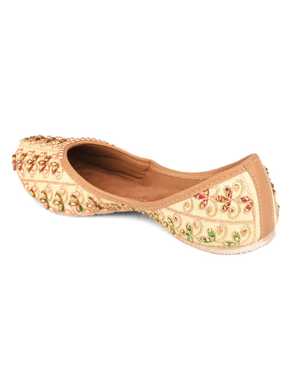 DESI COLOUR Women Gold-Toned Embellished Mojaris