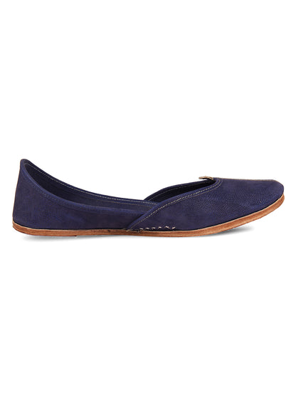 DESI COLOUR Women Navy Blue Solid Fabric Mojaris