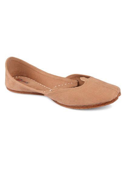 DESI COLOUR Women Nude-Coloured Solid Leather Mojaris