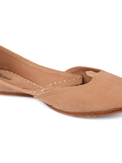 DESI COLOUR Women Nude-Coloured Solid Leather Mojaris