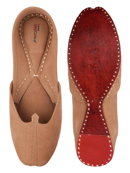 DESI COLOUR Women Nude-Coloured Solid Leather Mojaris