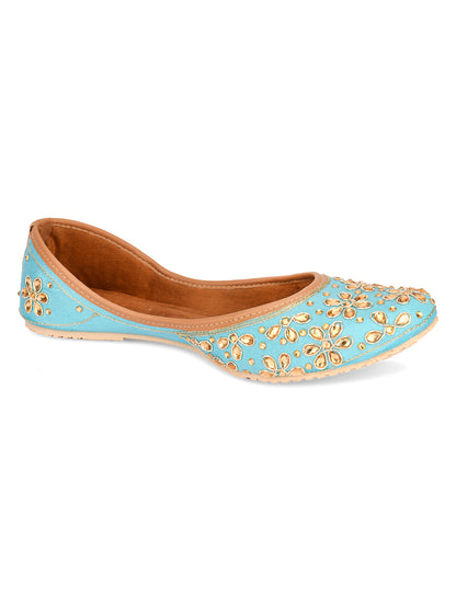 DESI COLOUR Women Blue Embellished Mojaris