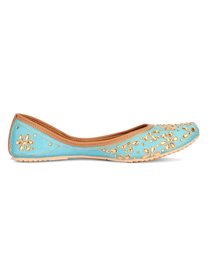 DESI COLOUR Women Blue Embellished Mojaris