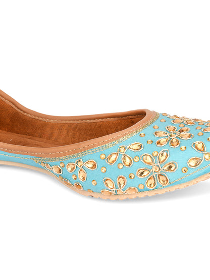 DESI COLOUR Women Blue Embellished Mojaris