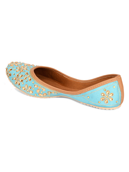 DESI COLOUR Women Blue Embellished Mojaris