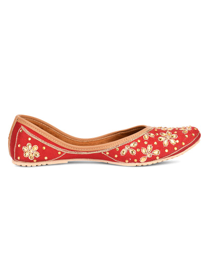 DESI COLOUR Women Red Embellished Mojaris