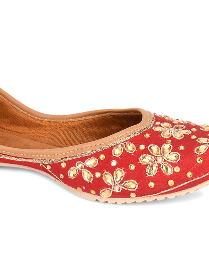 DESI COLOUR Women Red Embellished Mojaris