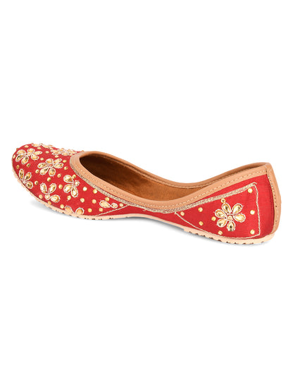 DESI COLOUR Women Red Embellished Mojaris