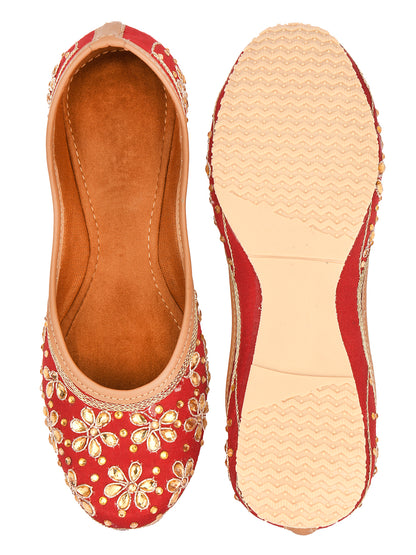 DESI COLOUR Women Red Embellished Mojaris