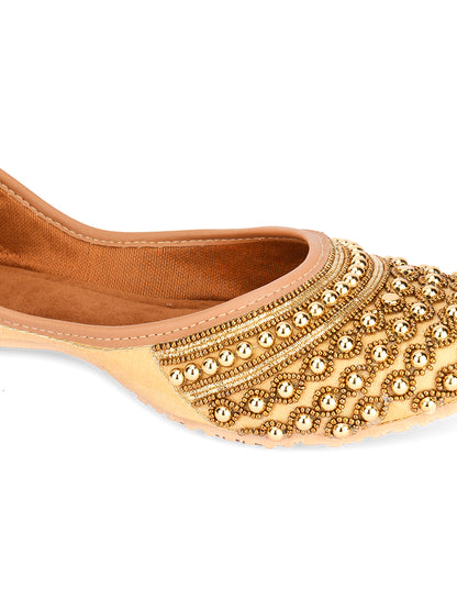 DESI COLOUR Women Gold-Toned Embellished Mojaris