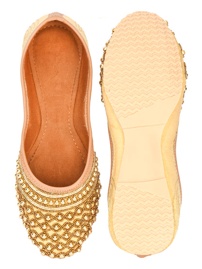 DESI COLOUR Women Gold-Toned Embellished Mojaris