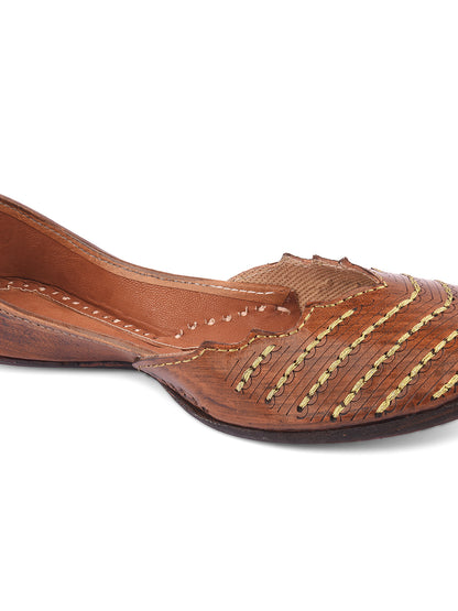 DESI COLOUR Women Red Handcrafted Embellished Leather Mojaris