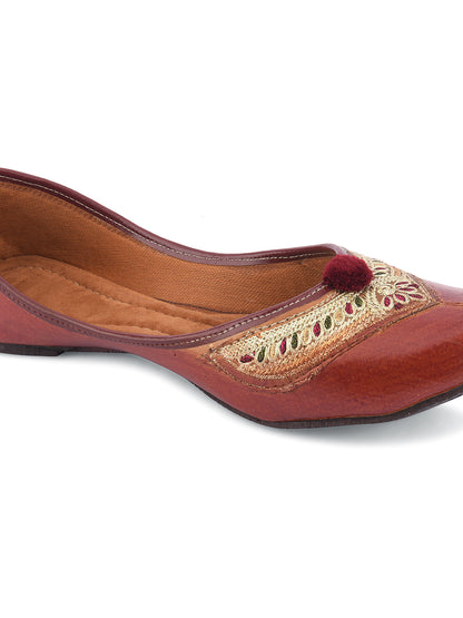 DESI COLOUR Women Brown Embellished Mojaris