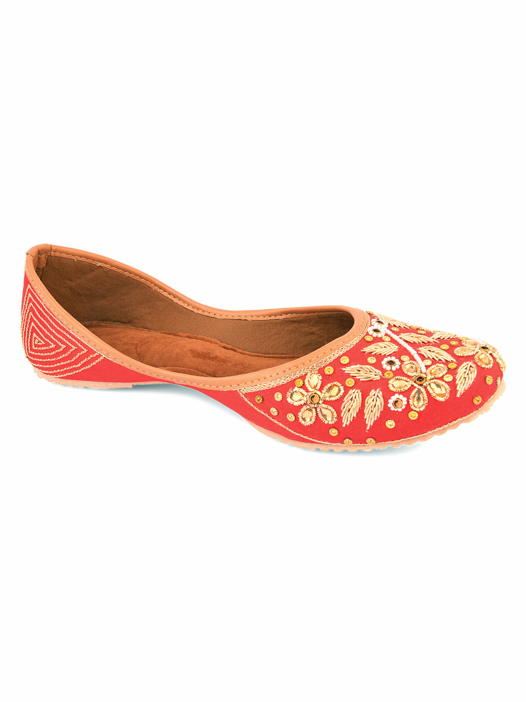 DESI COLOUR Women Red Embellished Mojaris