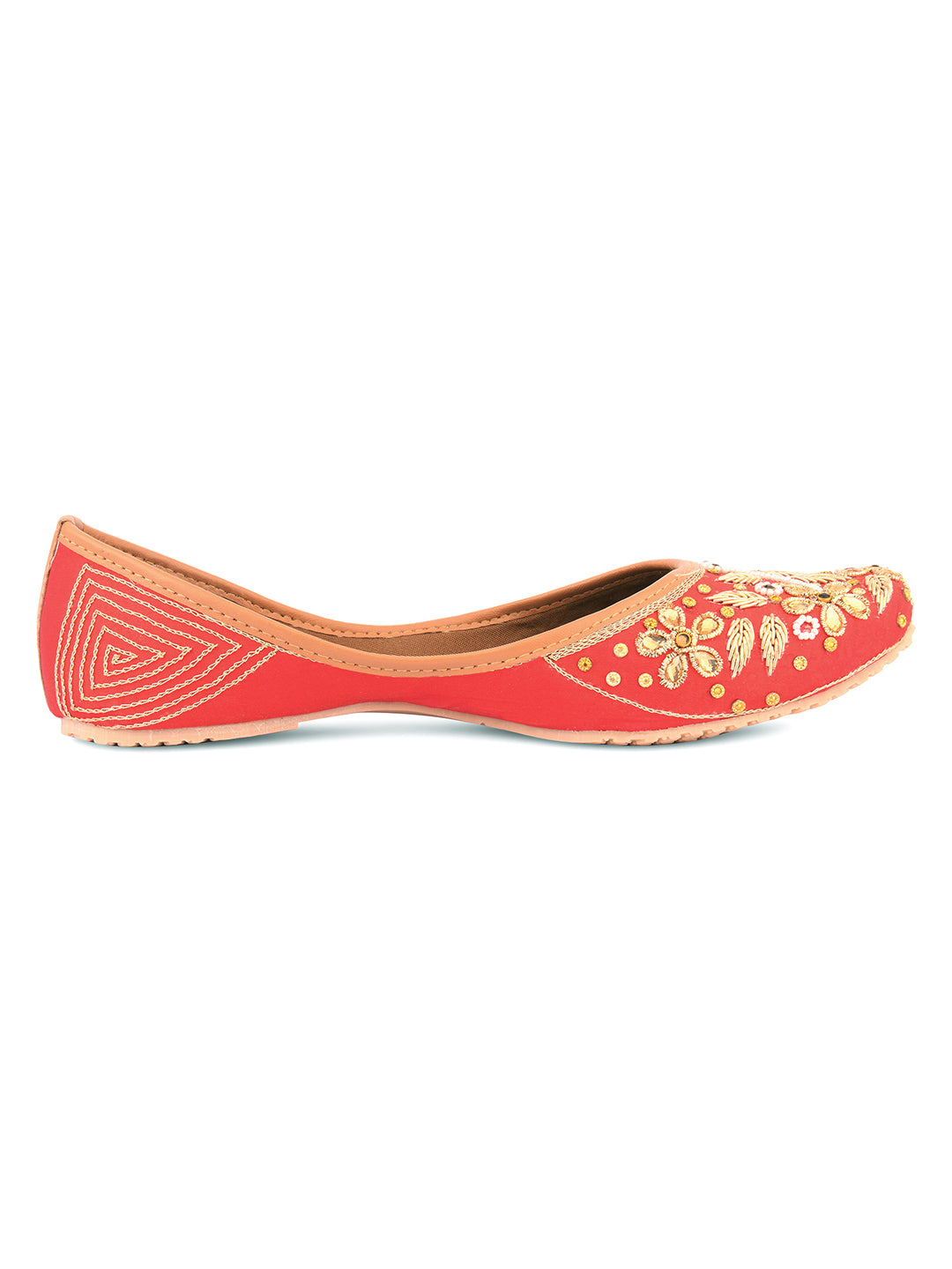 DESI COLOUR Women Red Embellished Mojaris