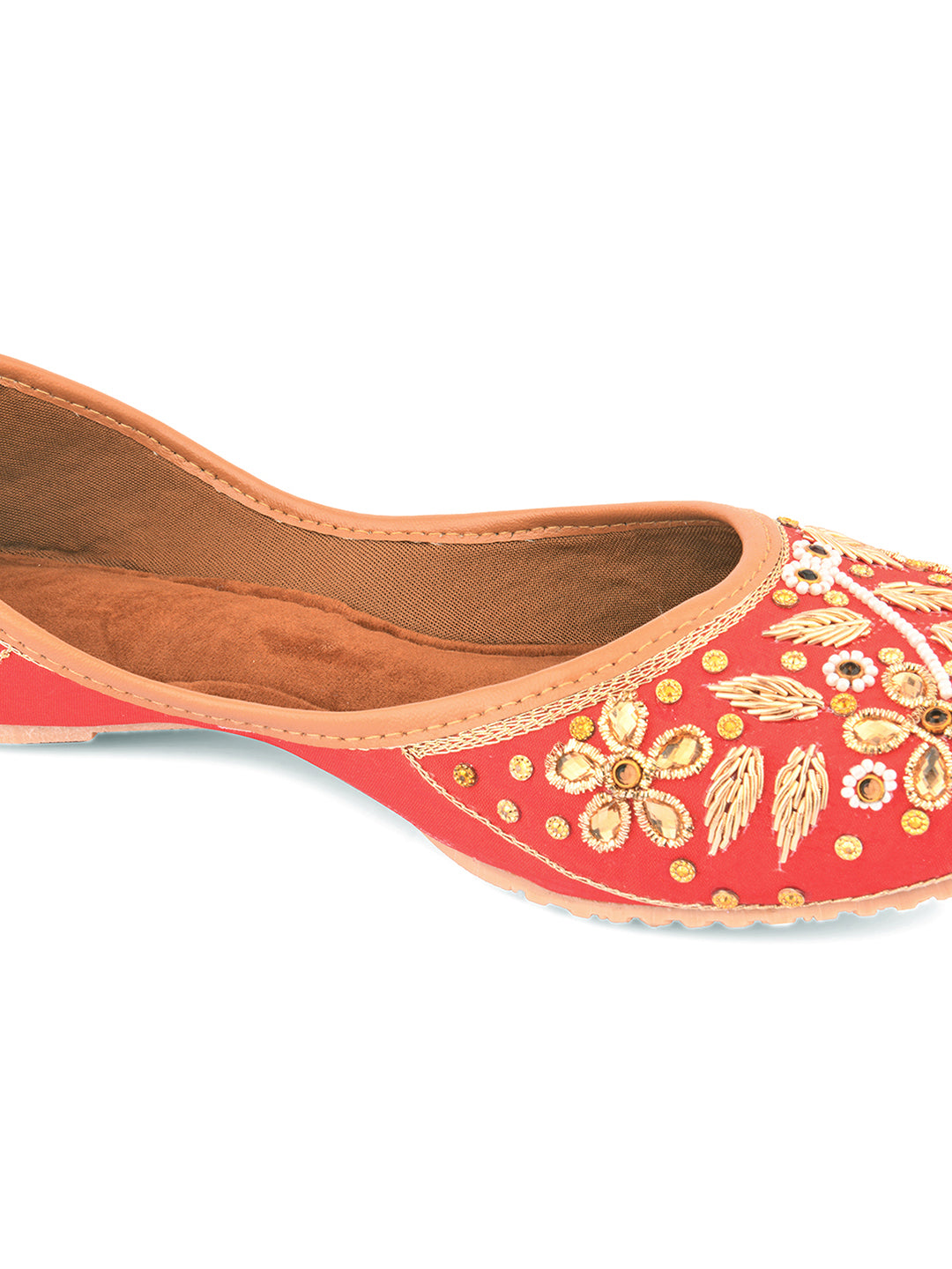 DESI COLOUR Women Red Embellished Mojaris