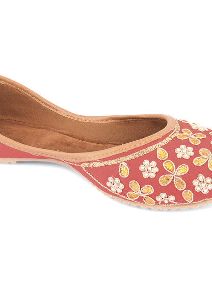 DESI COLOUR Women Red Embellished Mojaris