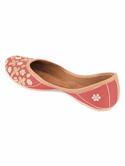 DESI COLOUR Women Red Embellished Mojaris