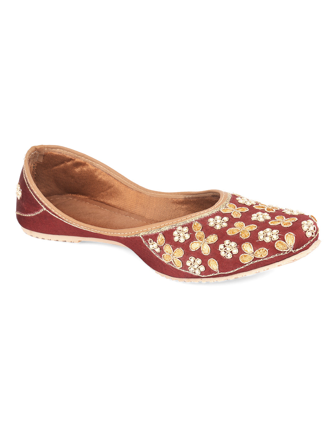 DESI COLOUR Women Maroon Embellished Mojaris