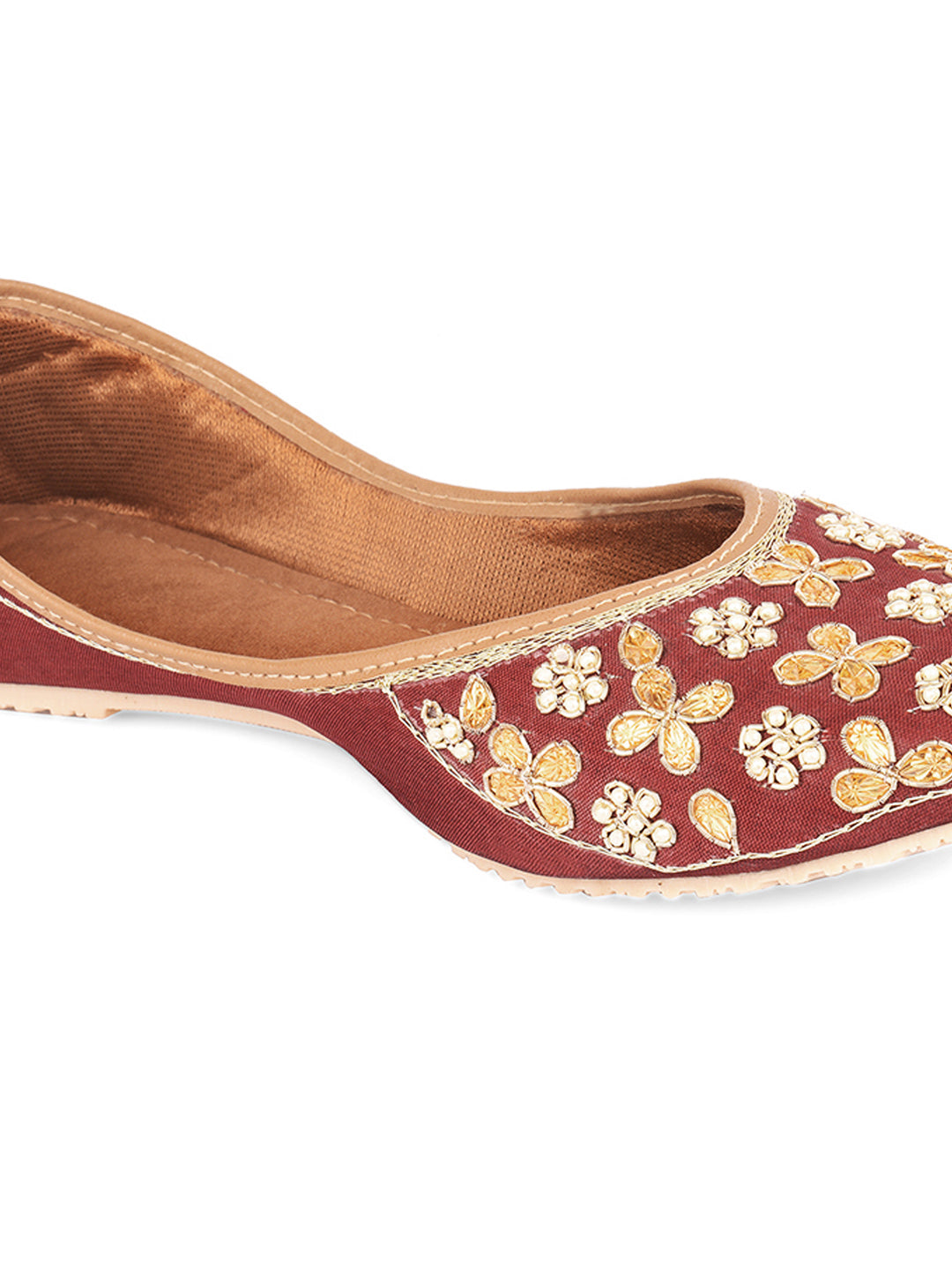 DESI COLOUR Women Maroon Embellished Mojaris