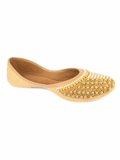 DESI COLOUR Women Gold-Toned Embellished Mojaris