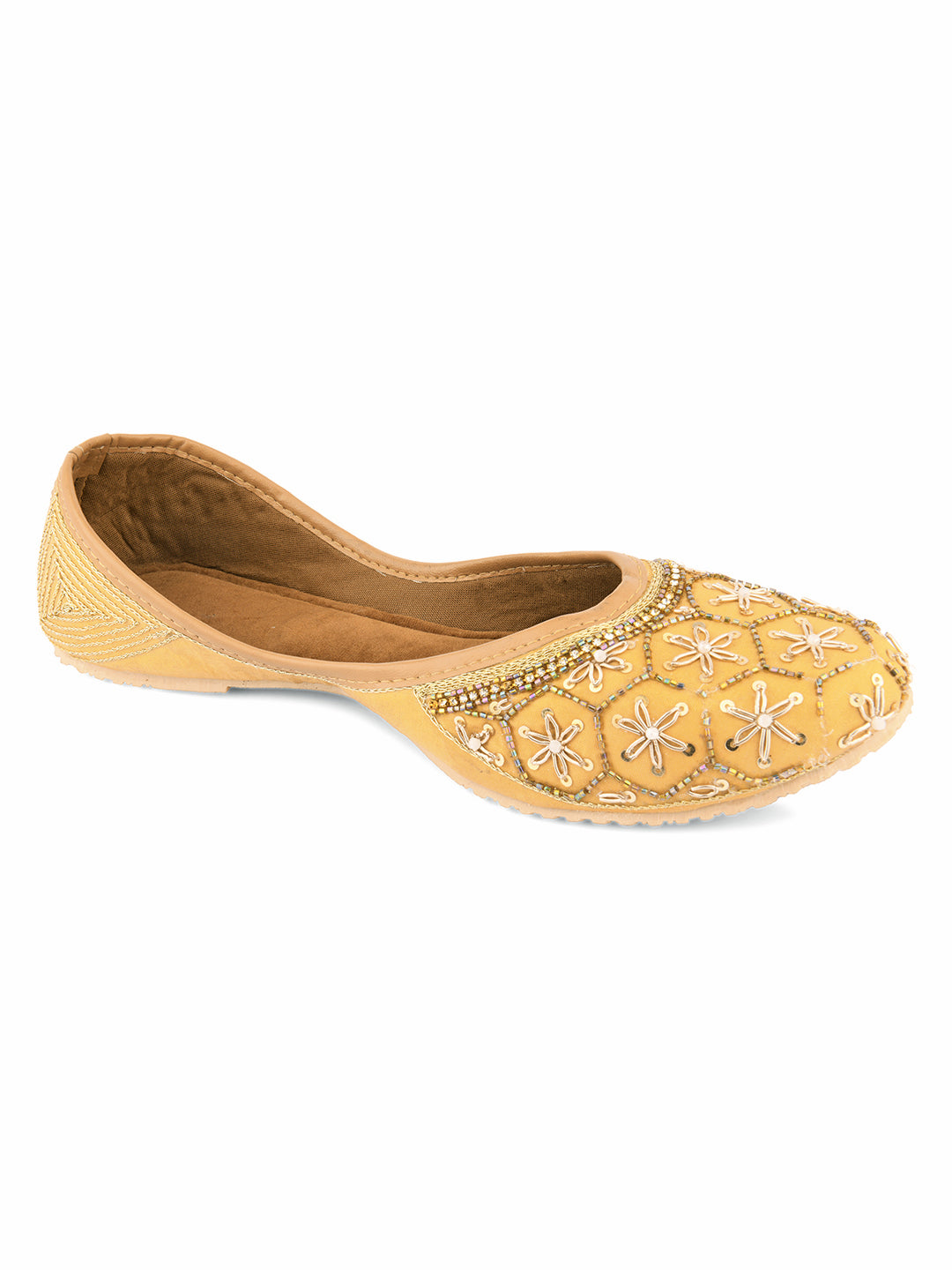 DESI COLOUR Women Gold-Toned Embellished Mojaris