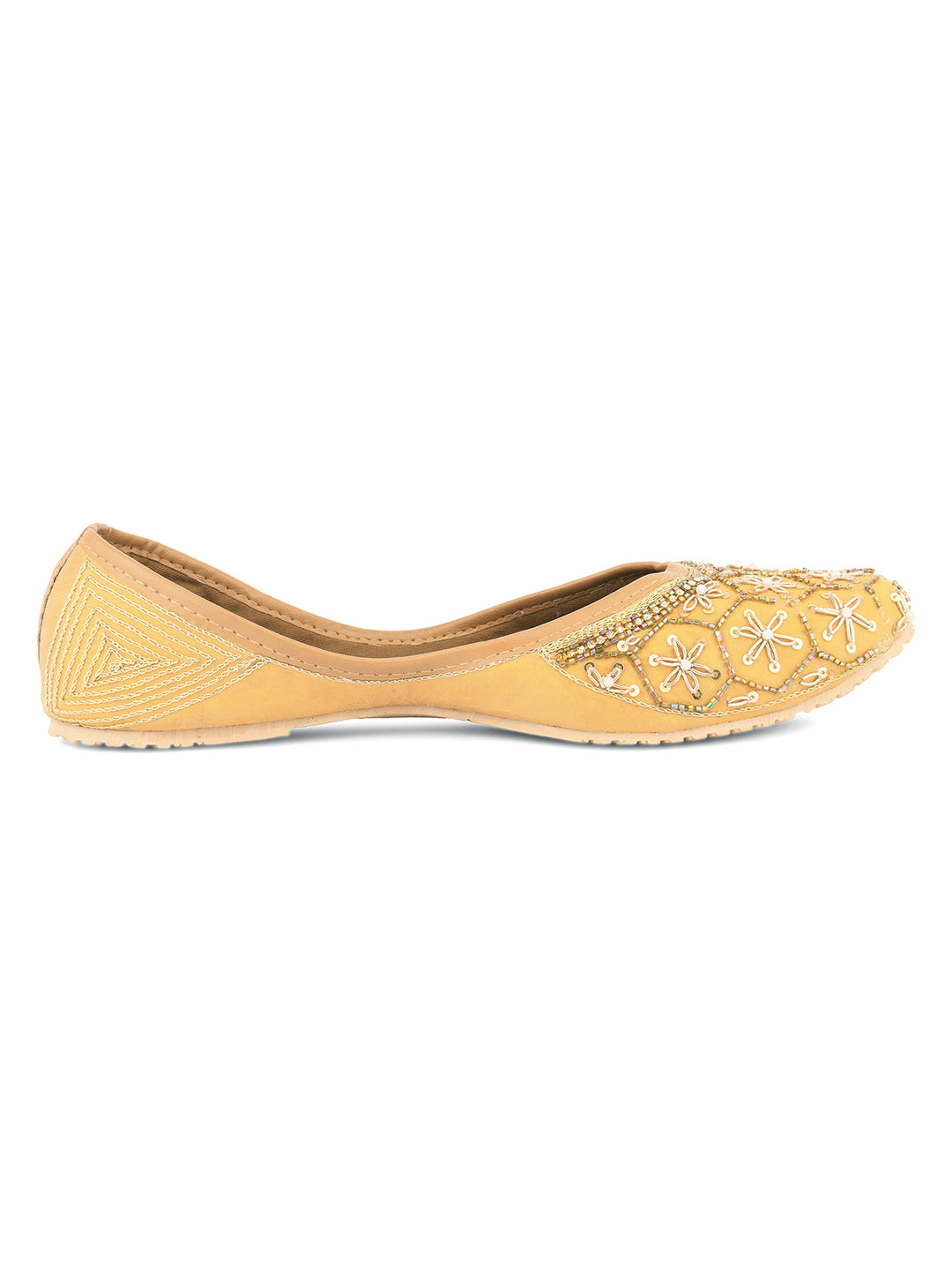 DESI COLOUR Women Gold-Toned Embellished Mojaris