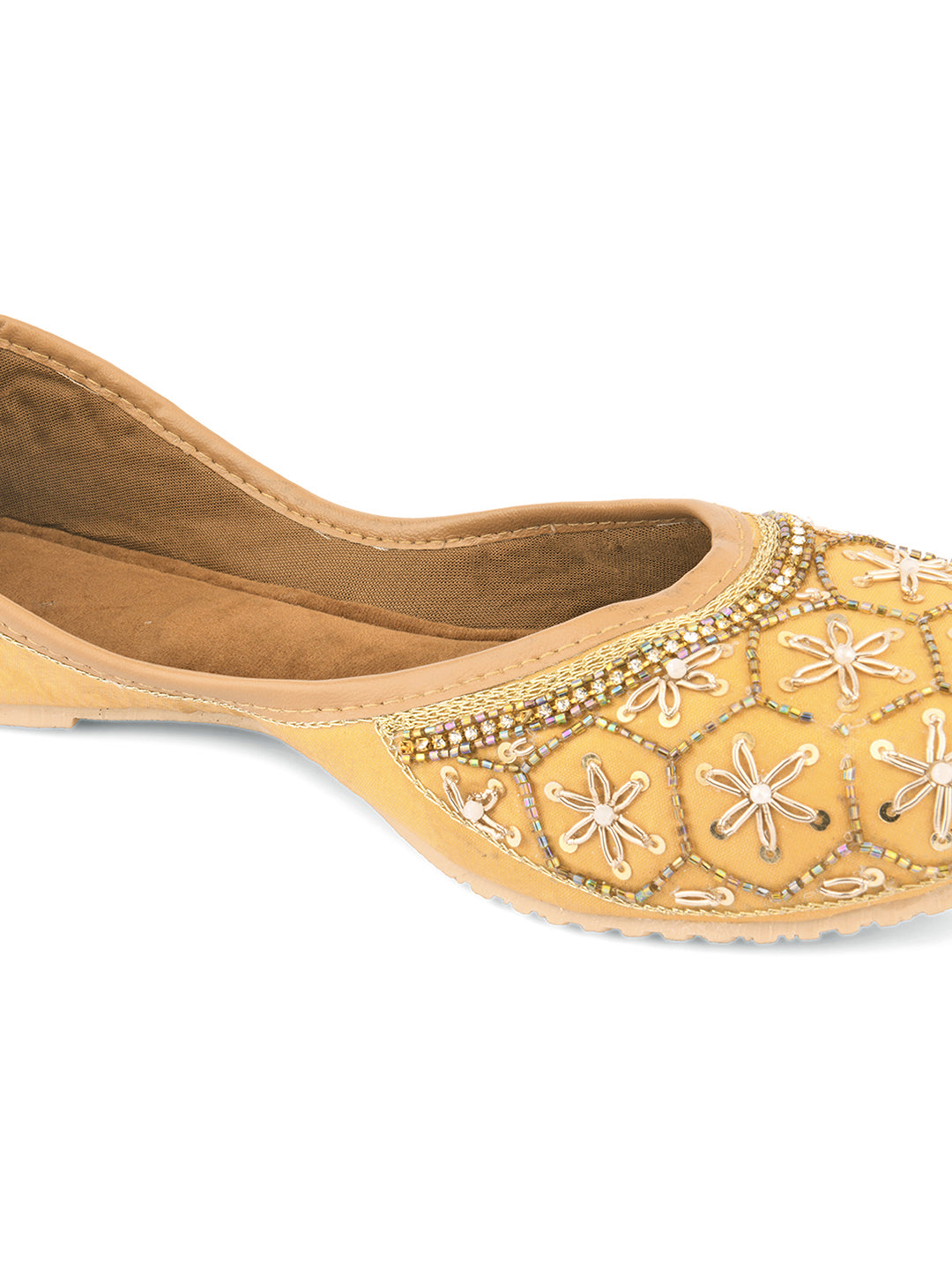 DESI COLOUR Women Gold-Toned Embellished Mojaris